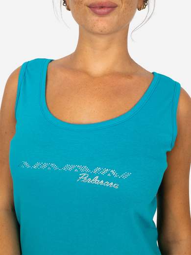 PERLARARA Canotta donna in cotone con logo Perlarara e strass C52