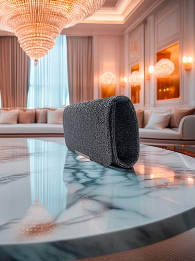 MICHELLE MOON Pochette da cerimonia grigio scuro glitterata elegante con tracolla removibile XX3479-GRIGIO