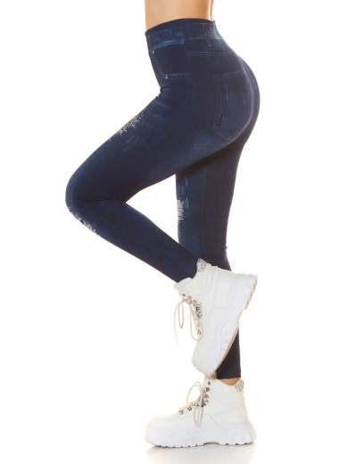 KOUCLA Jeggings sexy a vita alta effetto usato con glitter 0000K-45