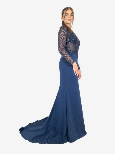 Abito da cerimonia lungo a sirena con maniche lunghe e strass – Modello 29242