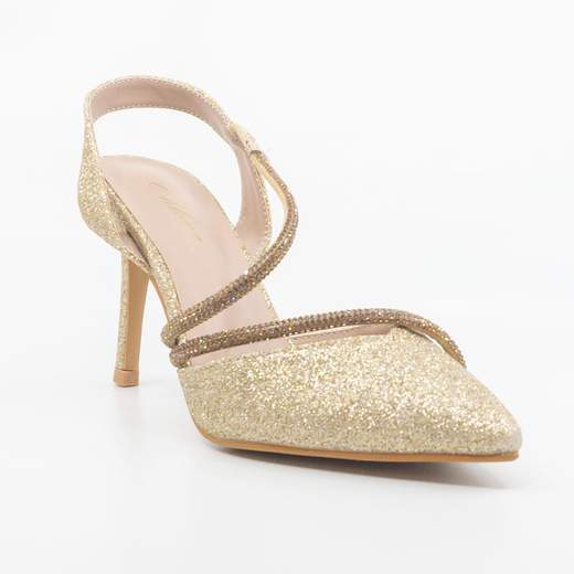 CHLONA Decolletè glitter oro da cerimonia con brillantini e strass