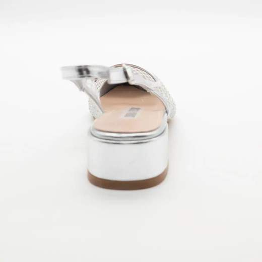 Slingback Argento con Rete e Tacco Basso 3,5 cm