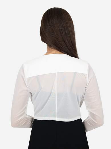 Women’s Open Shrug in Stretch Tulle and Faux Leather
