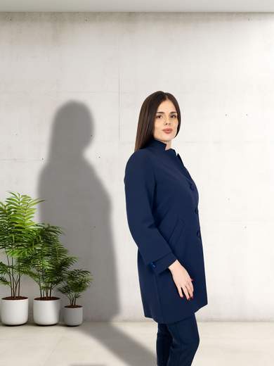 Spolverino Donna Elegante Cerimonia Blu Tre Bottoni