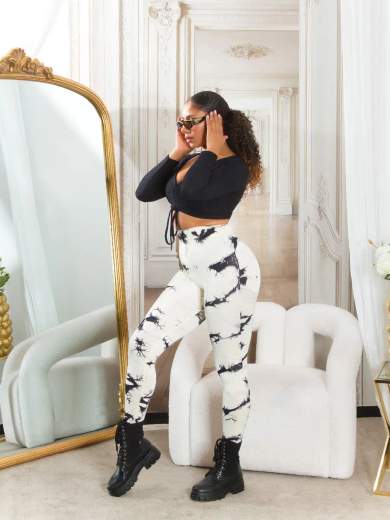 Leggings Sexy in Batik a Vita Alta con Cucitura Arricciata