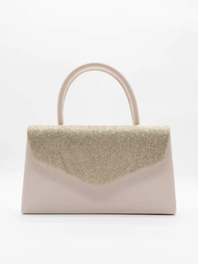 Pochette oro elegante con glitter e tracolla removibile