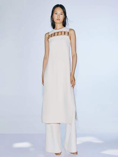 TWINS Completo da Cerimonia Donna Top Lungo con Applicazioni e Pantalone Fluido T4988