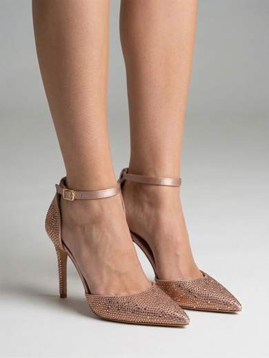 Chiara Foscari Décolleté da cerimonia champagne con cristalli, design d'orsay e tacco 9 cm A71-819-CHAMPAGNE