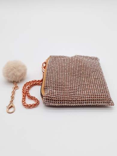 Champagne Mini Pochette with Rhinestones Coin Purse and Document Holder V6064-champagne