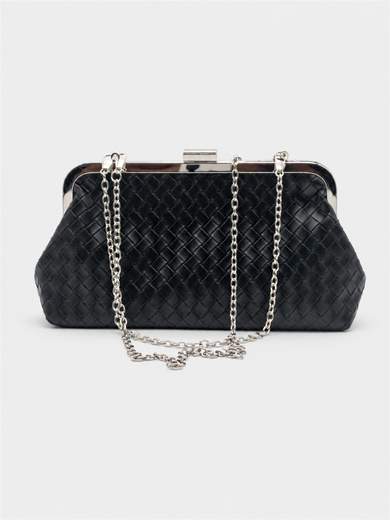 Pochette Nera Elegante da Cerimonia con Doppia Catenella