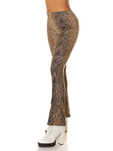 High-Waisted Bootcut Faux Leather Snake Print Pants