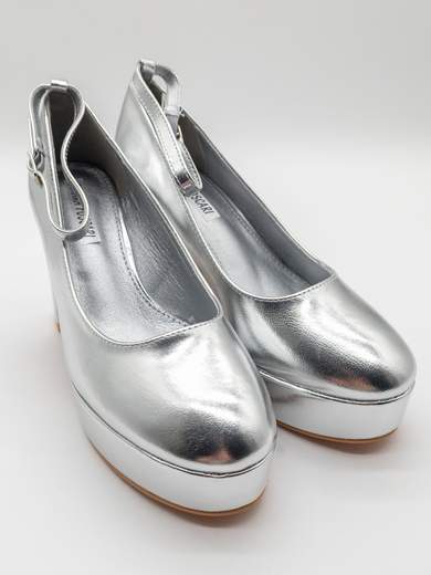 Silver platform pumps with wide heel