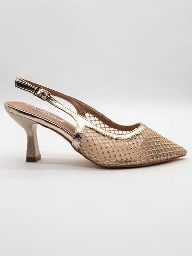 Slingback Oro a Rete con Strass e Tacco a Clessidra 7,5 cm