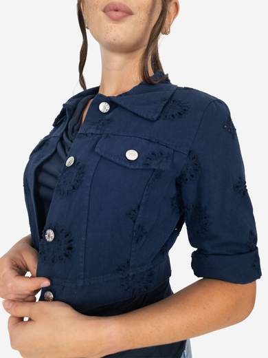 Kesy Giacca corta donna in cotone con ricamo sangallo e maniche 3/4 SH_12657