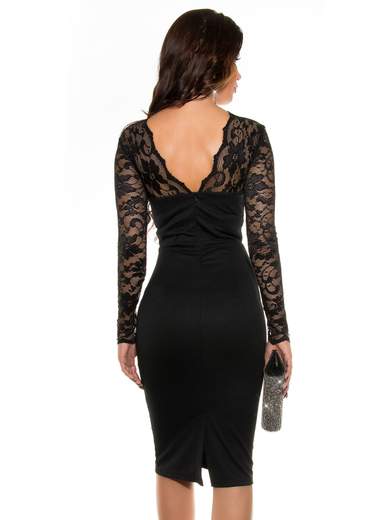 KOUCLA Abito Midi Elegante con Maniche in Pizzo Nero 0000K18409