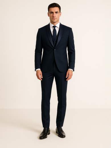 MARCEL MOREL Abito uomo Drop 8 Slim Fit da cerimonia con gilet e revers sciallato in raso – Made in Italy AB0480-GIL-DROP-8