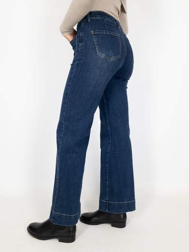 3D Denim Jeans Donna A Gamba Larga E Vita Alta Elasticizzati E Lunghi