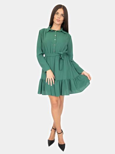 Bucle Vestito Corto A Camicia Fondo Con Balze Donna Manica Lunga