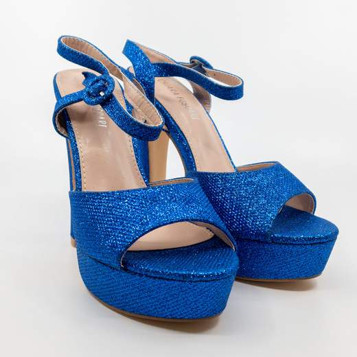 Sandali Blu Elettrico Eleganti Da Cerimonia Glitterati Con Plateau