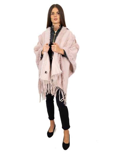 STRABELLO Mantella Donna Elegante Con Pelliccia Ecologica E Frange