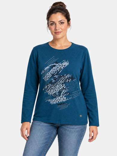 Maglia a girocollo con stampa maculata e strass