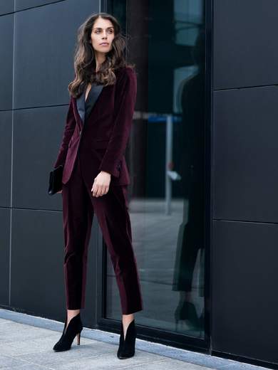 NORMEET Tailleur Donna Elegante in Velluto Giacca e Pantaloni per Matrimonio