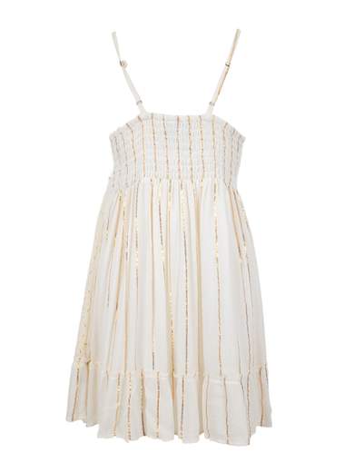 Short viscose dress with ethnic details and ruffles – BHI9870