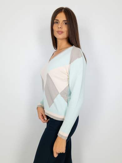 Intreccio Maglia Pullover Donna Invernale A Rombi Con Lo Scollo A V