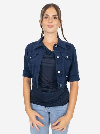 Kesy Giacca corta donna in cotone con ricamo sangallo e maniche 3/4 SH_12657