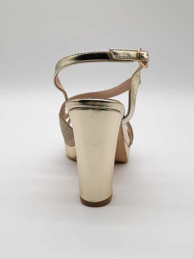 Gold Jewel Ceremony Sandals with Chunky Heel and Rhinestones