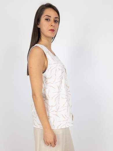 Bucle Top Donna Smanicato In Viscosa E Lino A Girocollo Estivo