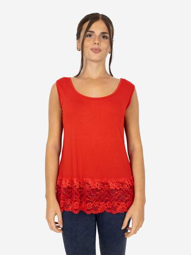 STRABELLO Canotta Donna Spalla Larga con Bordo in Pizzo Oversize CAN-06