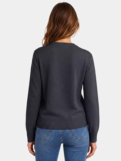 Women's Cotton Crewneck Sweater with Ribbed Finishes