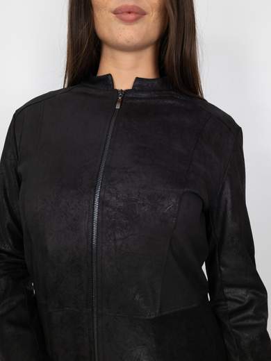 Giacca Ecopelle Donna Corta Con Zip E Maniche Lunghe