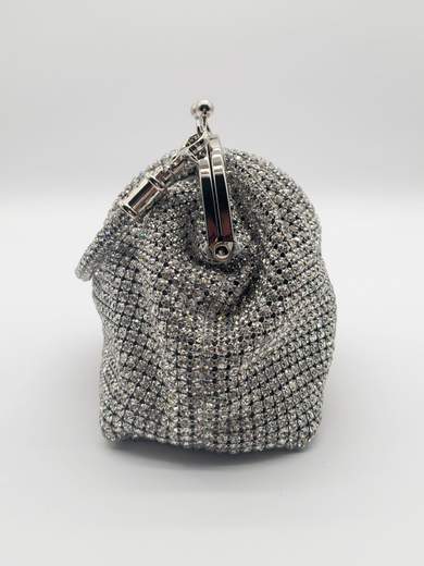 Elegant silver clutch with rhinestones – Mini evening bag with strap