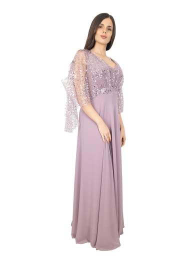 Long empire-waist chiffon formal dress