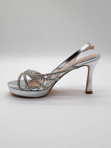 Silver Jeweled Ceremony Sandals with Hourglass Heel