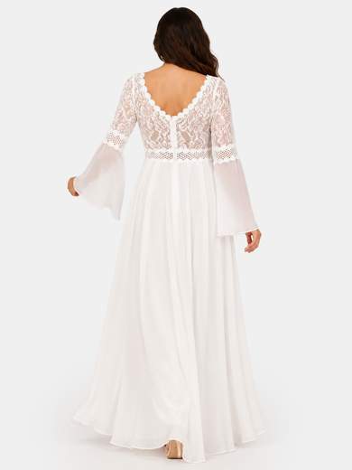 Plus Size Chiffon Wedding Dress with Macramé 7031-99060F-W