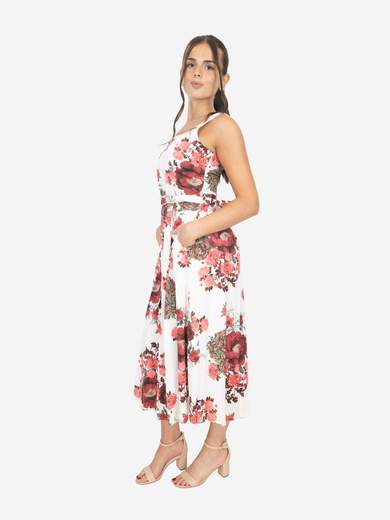 Flared Floral Dress with Belt Made in Italy