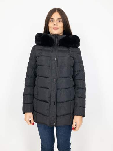 Piumino Lungo Donna Con Cappuccio E Pelliccia Staccabile