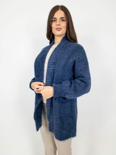 Cardigan Donna Lungo Invernale Morbido Filato Peloso Con Tasche