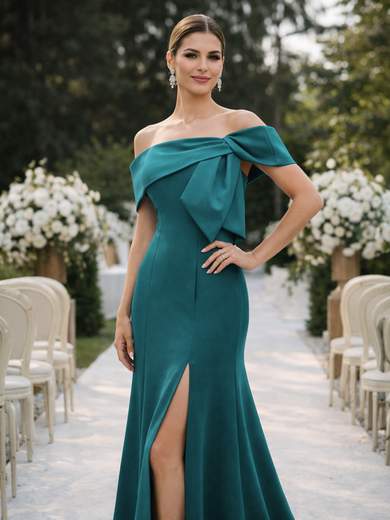 Abito da Cerimonia Lungo a Sirena con Scollo Omerale SSU900