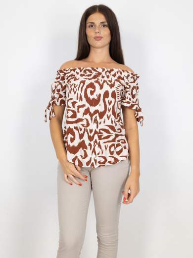 Bucle Blusa Spalle Scoperte A Fantasia Donna Maniche Corte In Viscosa