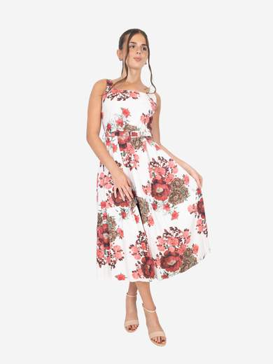Flared Floral Dress with Belt Made in Italy