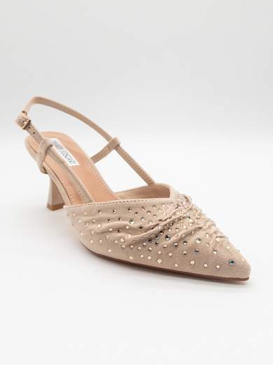 Slingback pumps with rhinestones and hourglass heel