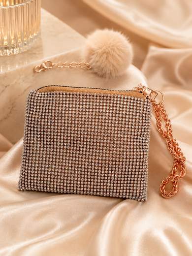 MICHELLE MOON Mini Pochette Champagne con Strass Porta Monete e Documenti V6064-champagne