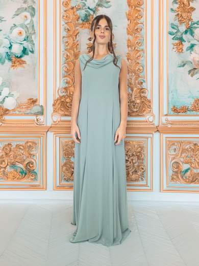 Plus size long formal dress with shawl and V-neck