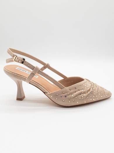 Chiara Foscari Décolleté slingback con strass e tacco a clessidra A71-839-BEIGE