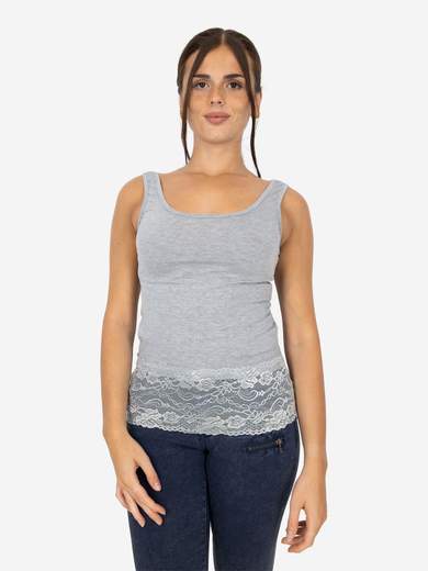 Canotta Donna Slim Fit con Pizzo in Fondo – Modello Corto Elasticizzato