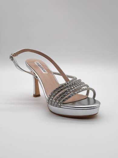 Silver Jeweled Ceremony Sandals with Hourglass Heel